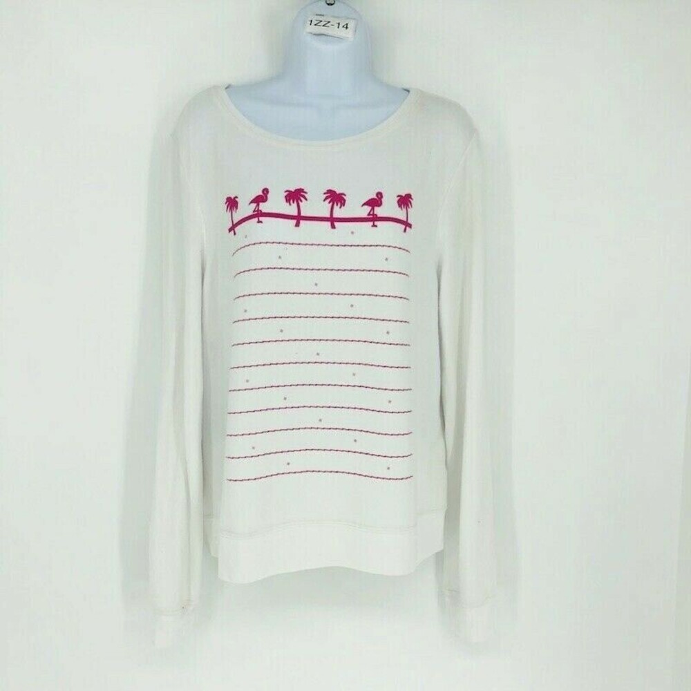 Wild Fox Women's White Polyester & Rayon Round Neck Long Sleeve Sweater Size M